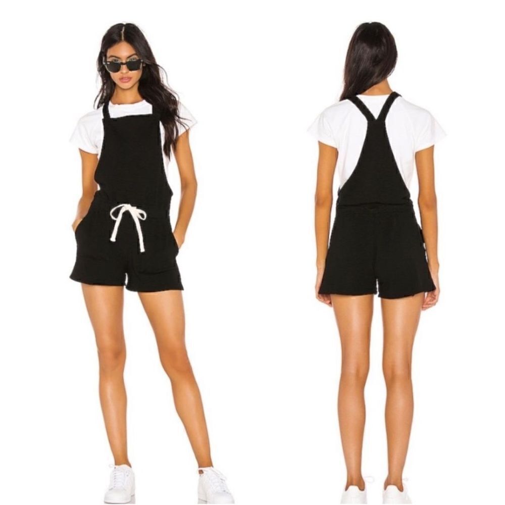 Monrow Revolve Black Knit Short Overalls S